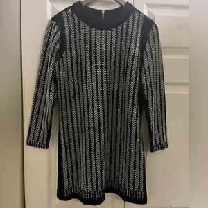 Akira Long Sleeve Black Mirror Beaded Dress, Size Small